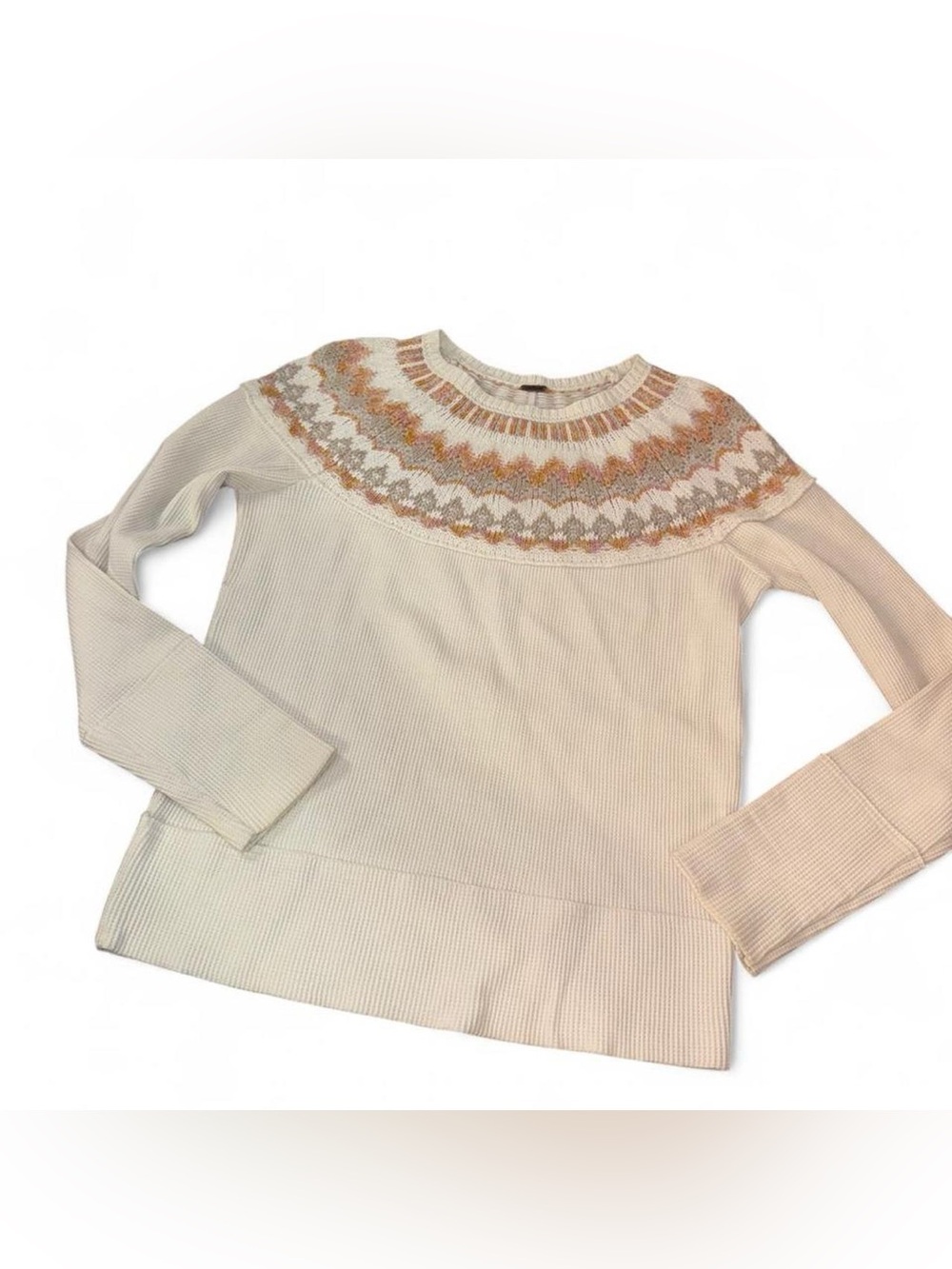 Free People Cream Fair Isle Yoke Crew Sweater